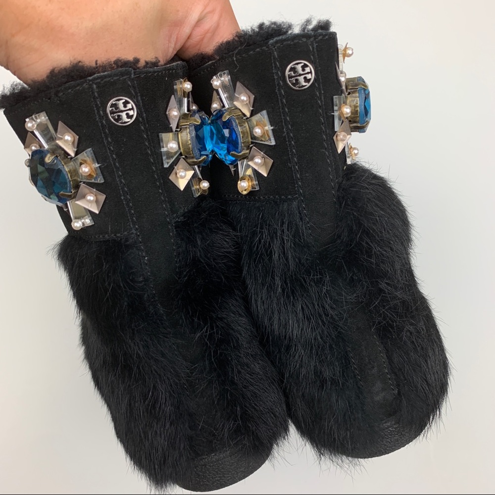 Tory Burch Curran Shearling Rabbit Fur Boots - Picture 8 of 8